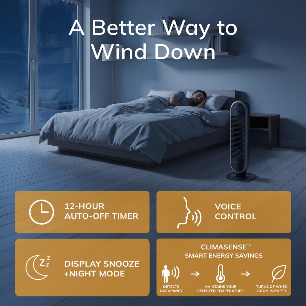 22" Smart Tower Heater Powered by Aria, Wifi, Works with Alexa, Google, Black, AR122