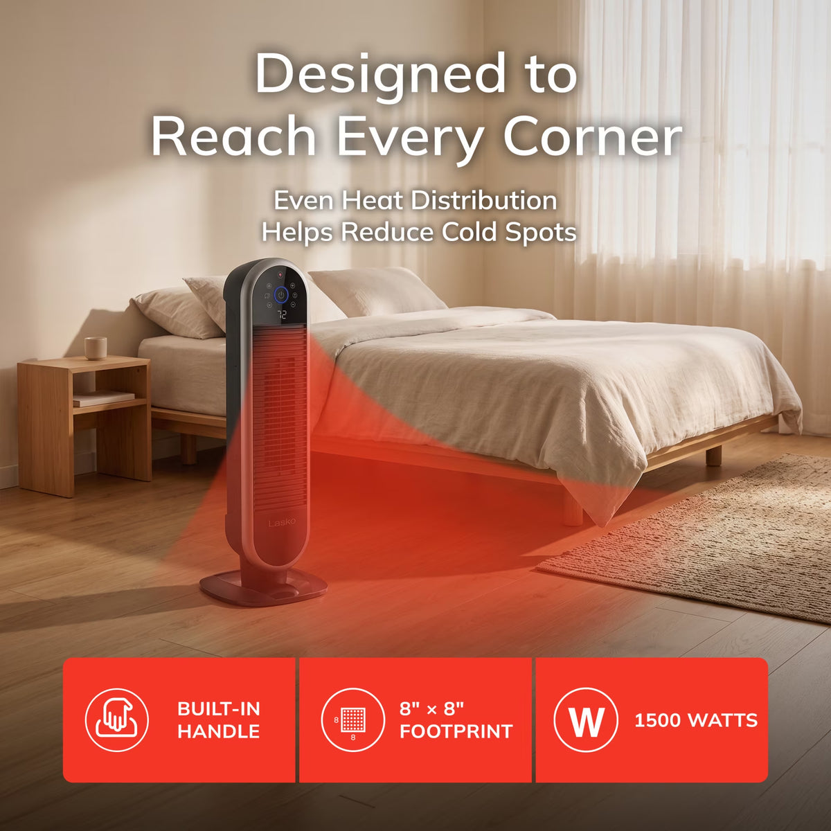 22" Smart Tower Heater Powered by Aria, Wifi, Works with Alexa, Google, Black, AR122