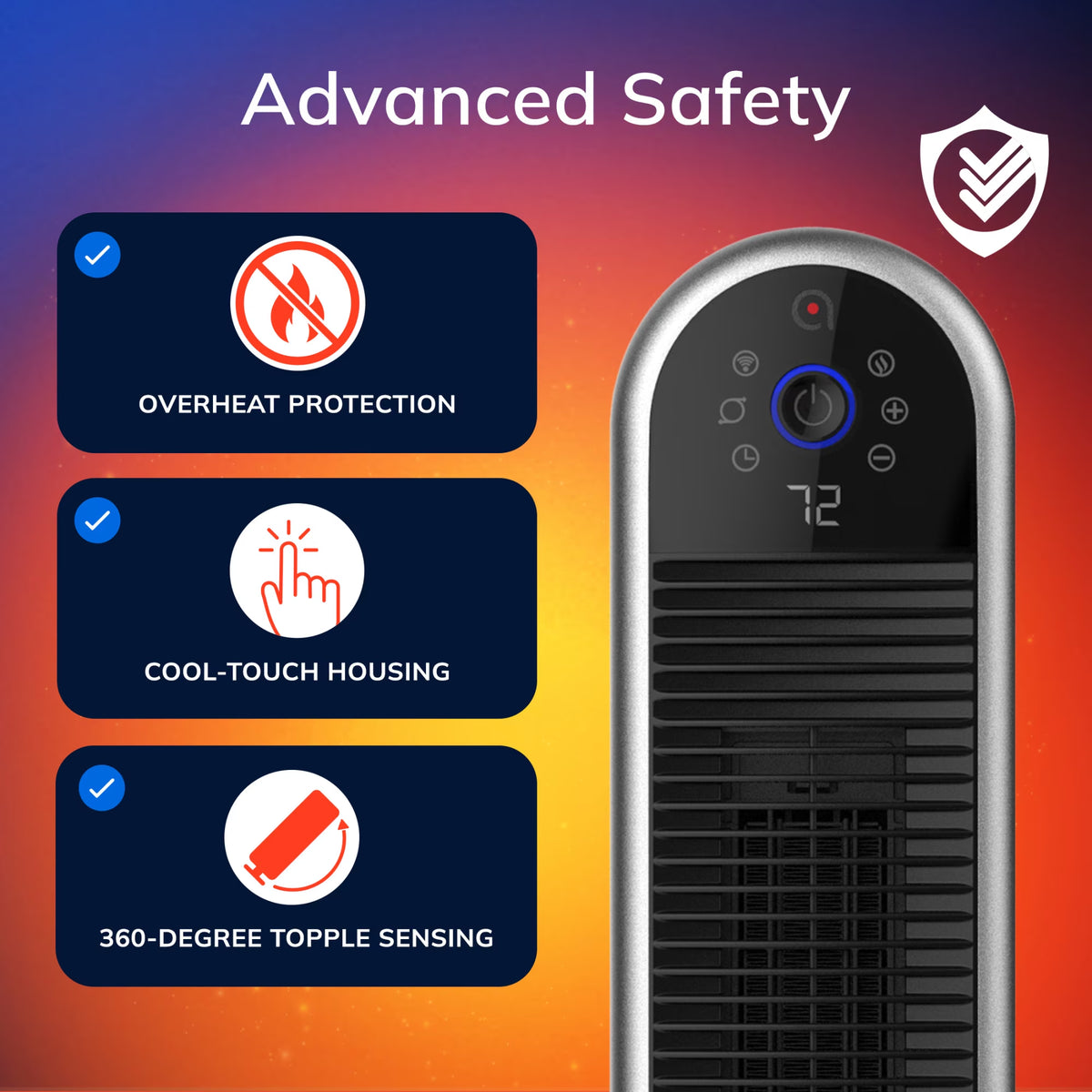 22" Smart Tower Heater Powered by Aria, Wifi, Works with Alexa, Google, Black, AR122