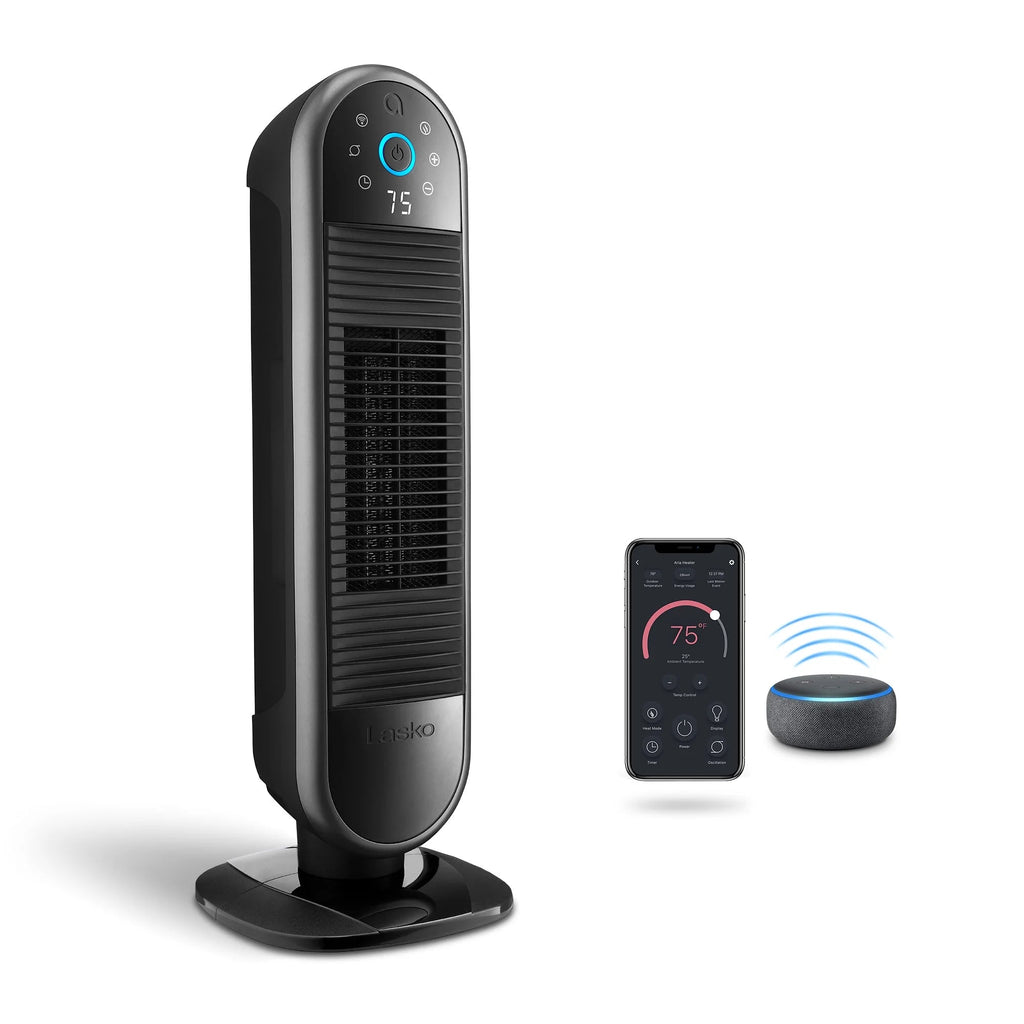 22" Smart Tower Heater Powered by Aria, Wifi, Works with Alexa, Google, Black, AR122